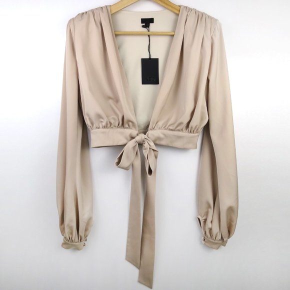BNWT Revolve x NBD Imogen Tie Front Long Sleeve Top in Champagne S - Picture 5 of 13